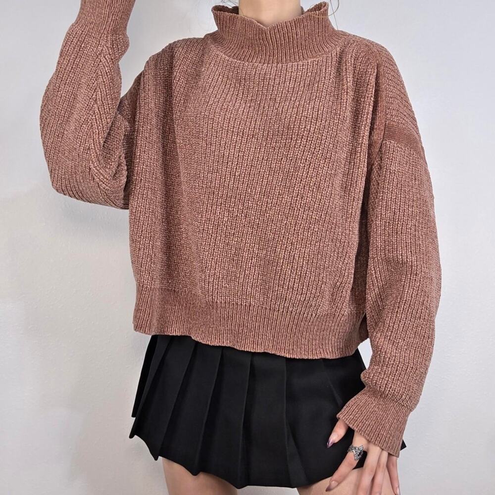 Jon & Anna Chenille Cropped Mock Neck Sweater Oversized Cozy Knit Size XL